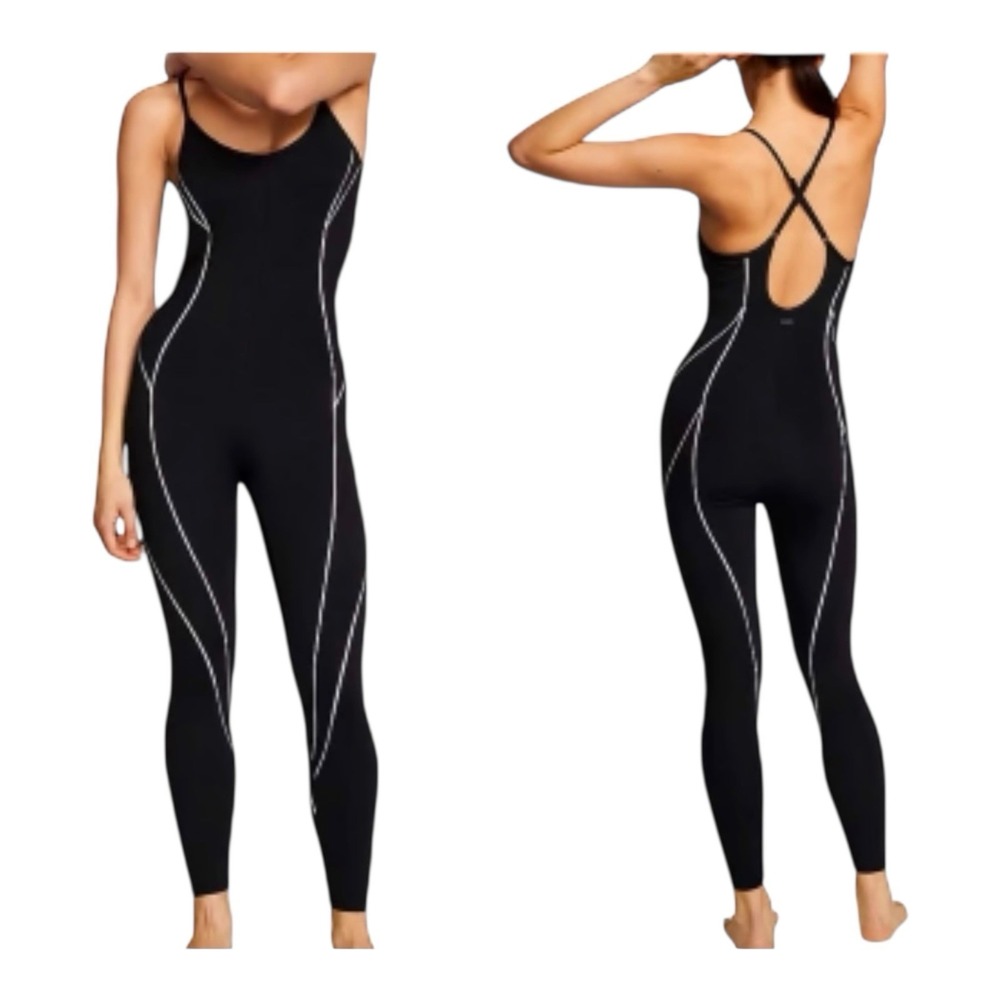 Victoria's Secret Black One-Piece Jumpsuit with White Piped Accents
